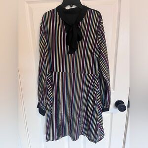 NWOT Doe & Rae Vibrant Striped Dress with Black Tie Accent